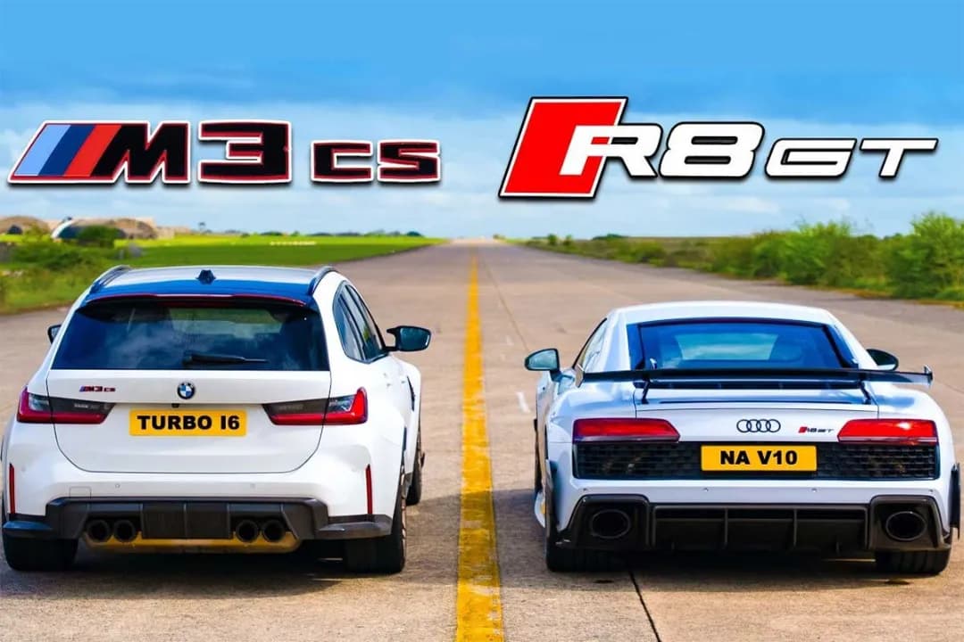 درگ بیامو M3 CS و آئودی R8 GT، نبرد استیشن با سوپراسپرت!