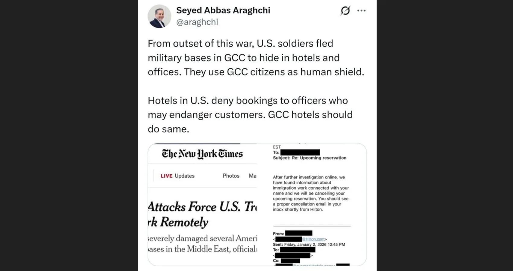 توصیه عراقچی به صاحبان هتل‌ها در کشورهای حاشیه خلیج فارس